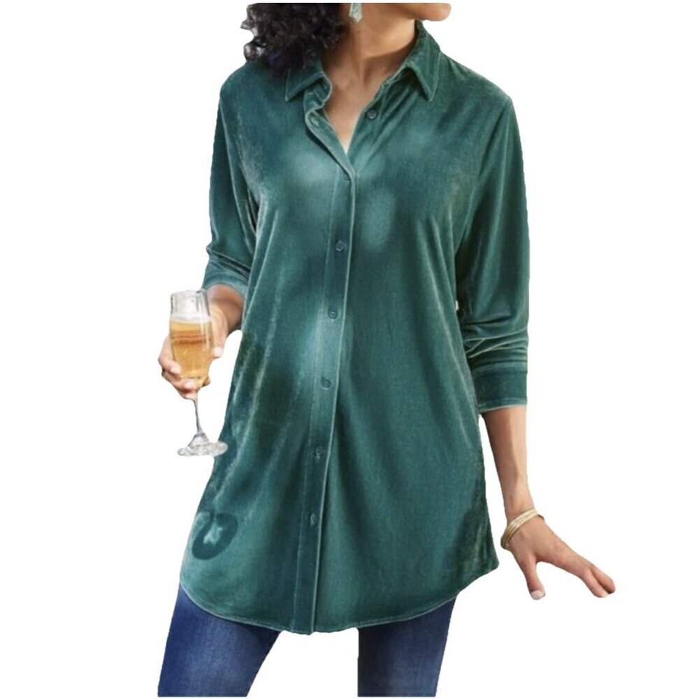 Soft Surroundings Velvet Boyfriend Button Down Shirt Women Small
